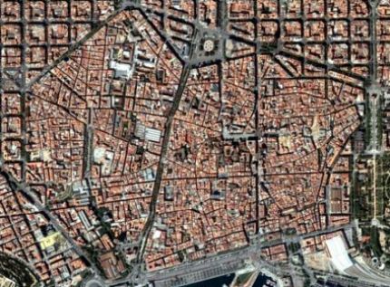 Aerial view of Barcelona Old Town